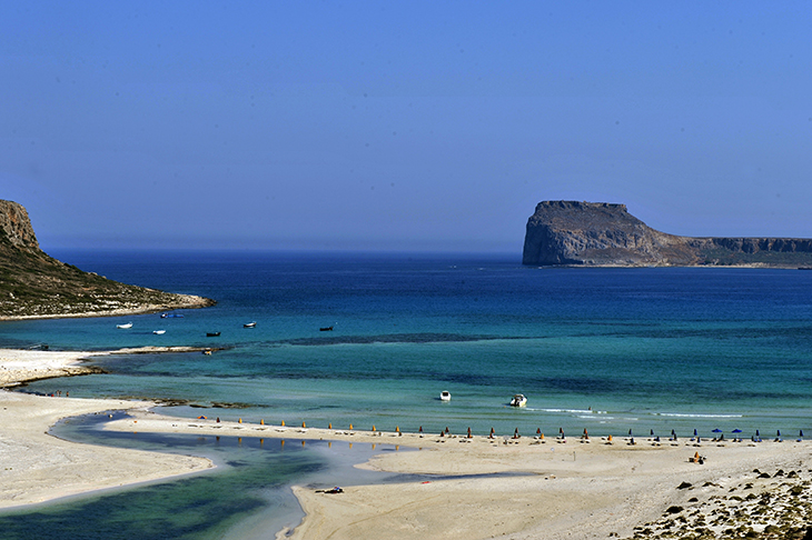 View of the Balos beach on the Gramvousa peninsula, northwestern Crete Island on July 15, 2010. AFP PHOTO / LOUISA GOULIAMAKI (Photo credit should read LOUISA GOULIAMAKI/AFP/Getty Images)