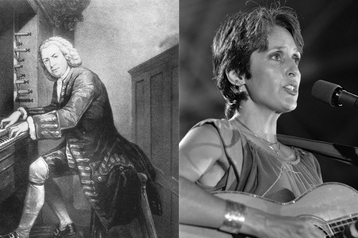 ‘Catholic music is often excruciating – I call it “Joan Baez meets Hildegard of Bingen in a 1970s cocktail lounge.”’ Baez: Pierre Andrieu /AFP/Getty Images Bach: Rischgitz/Getty Images