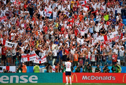 Kyle Walker in front of England fans at this year’s World Cup in Russia