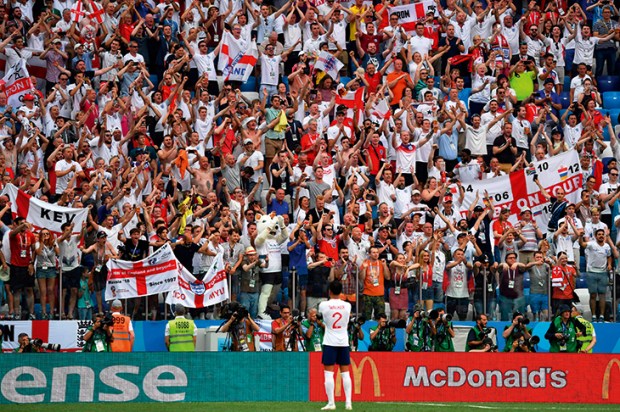 Kyle Walker in front of England fans at this year’s World Cup in Russia