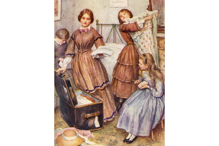 Little Women, Chapter IX: ‘Meg Goes to Vanity Fair’. Her sisters help her pack