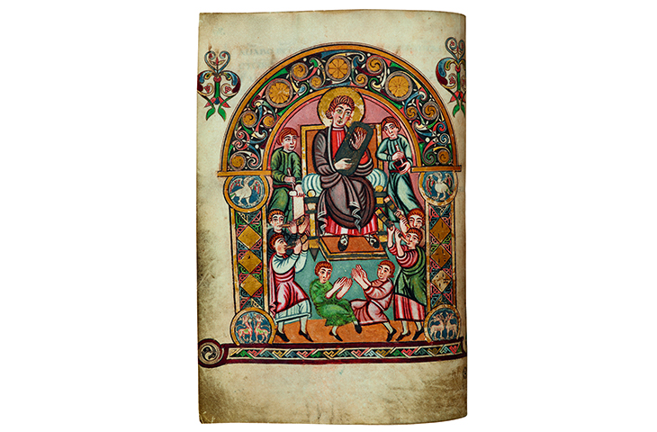 King David with his musicians: a page from the Vespasian Psalter, 8th century