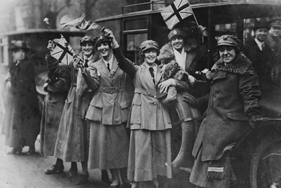 Members of the Women’s Royal Australian Naval Service (WRANS) celebrate Armistice Day, 1918 in London