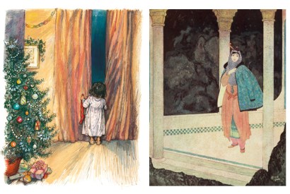 LEFT: Shirley Hughes is incapable of drawing a child who isn’t lovable. From Snow in the Garden: A First Book of Christmas. RIGHT: Edmund Dulac’s illustrations are as exquisite as a Persian miniature.From The Arabian Nights, translated by Laurence Housman