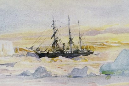 Shackleton’s ship The Nimrod trapped in McMurdo Sound.