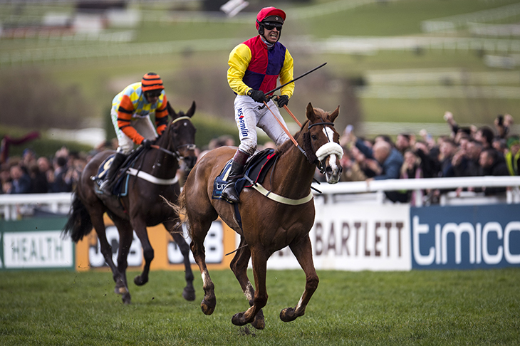 Richard Johnson riding Native River to victory in the Cheltenham Gold Cup. Credit: Photo by Justin Setterfield/Getty Images