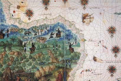Map of West Africa, c.1547, depicting the trading fortress of São Jorge da Mina on the African Gold Coast.