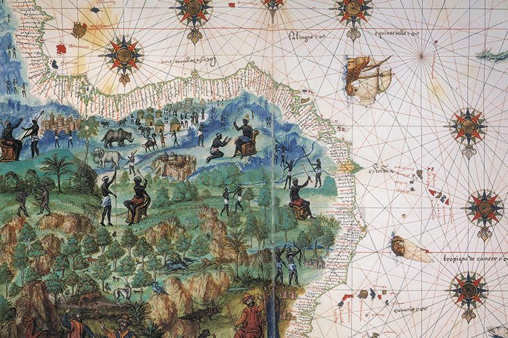 Map of West Africa, c.1547, depicting the trading fortress of São Jorge da Mina on the African Gold Coast.
