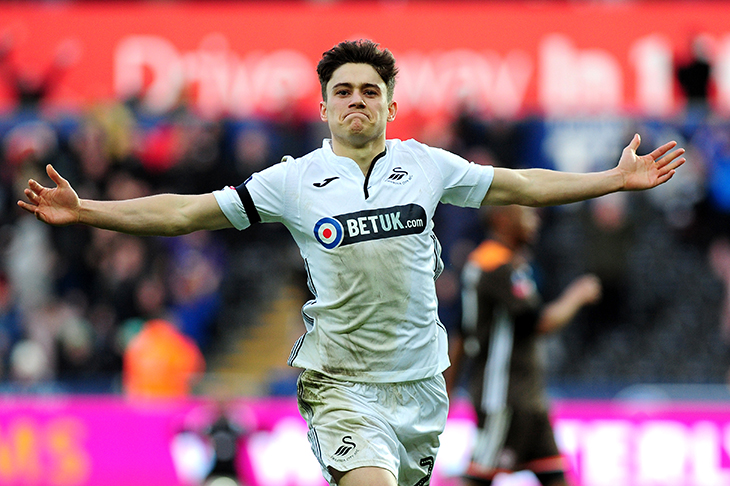 A jubilant Daniel James celebrates scoring his side's second goal during the fifth round (Getty Images)