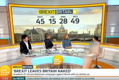 Richard Madeley and co-presenter Kate Garraway interview a naked Dr Victoria Bateman on Good Morning Britain