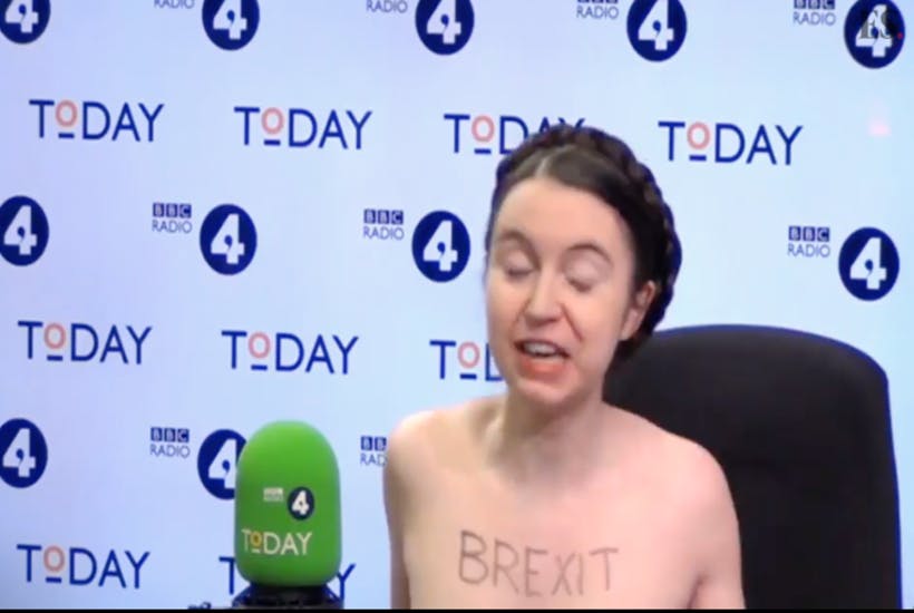 Naked Brexit protester Dr Victoria Bateman on the Today programme last week