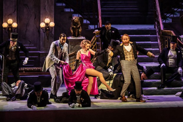 Sarah Tynan, Nicholas Lester and Andrew Shore in ENO's new Merry Widow. Photo: Clive Barda