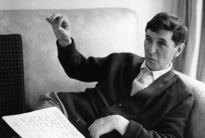 Michael Tippett at home at Parkside, Corsham, Wilts with the score of his second piano sonata