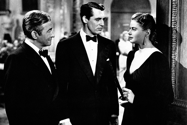 Proper adult entertainment: Claude Rains, Cary Grant and Ingrid Bergman in Hitchcock’s Notorious (1946), with taut dialogue by Ben Hecht