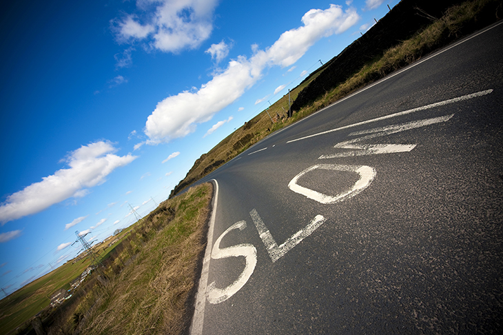 Slow road marking on a country road