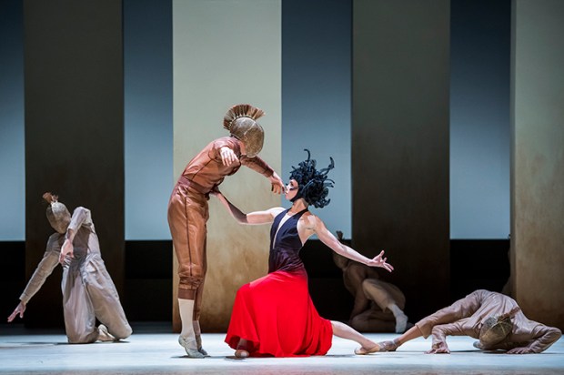 Natalia Osipova, cursed with a frightful Ascot fascinator, a Halloween shock-wig of black pipe cleaners, in Medusa as the Royal Opera House Credit: ©ROH, 2019 Photograph by Tristram Kenton