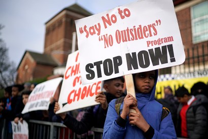 Parents and children demonstrate against the No Outsiders programme at Parkfield School in Birmingham in March [Photo: Getty]