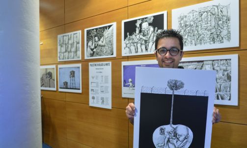 Mohammad Sabaaneh, during the 'Art & Resistance in Palestine' event hosted by Trinity BDS Campaign and Trinity College Students' Union (Getty)